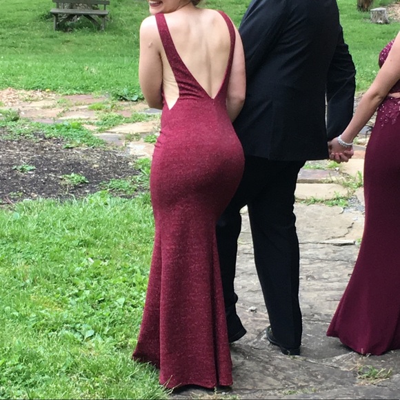 Jovani Red/ Wine Sparkly Prom Dress 45811 - Picture 7 of 8